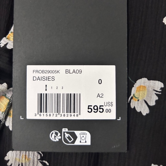 The Kooples NWT 100% Silk Black Daisy Long Sleeve Dress | FR 0 = US 2 - Picture 10 of 13